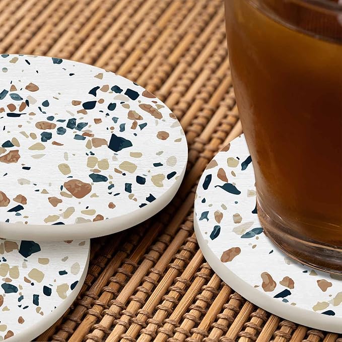 Colorful Terrazzo Mosaic Tile Drink Coaster Stone Texture Chaotic Dots Modern Artistic Style Beautiful Home Decor Diatomite Heat-Resistant Diatomite 4 Inch for Cold Drinks Wine Mugs Cups