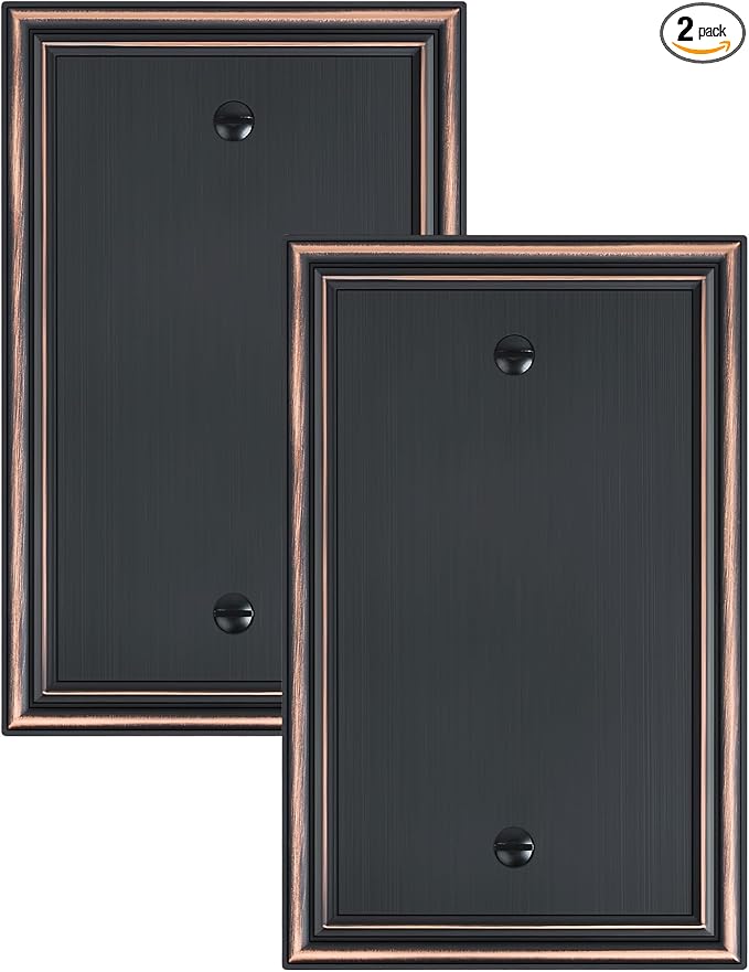 2-Pack Single Blank Wall Plates, Durable Solid Zinc Alloy Blank Outlet Covers, Decorative Aged Bronze Wall Plate Cover for Unused Outlets/Switches, Corrosion Resistant