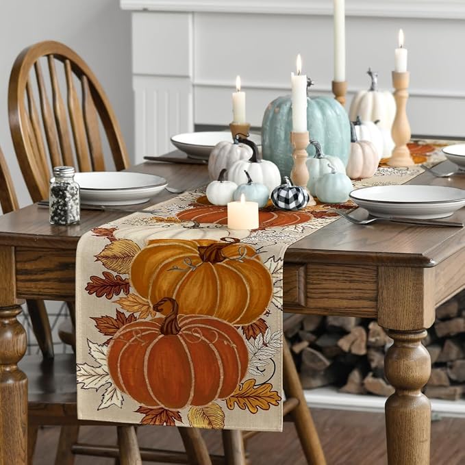 Artoid Mode 210 GSM Fall Table Runner 13x108 Inch Home Party Decor | Orange - Image 3