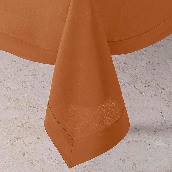 D'Moksha Homes Linen Rust Tablecloth 60 x 120 Inch - 100% Pure Linen Rectangular Tablecloth - Machine Washable Table Cloth for Spring, Easter