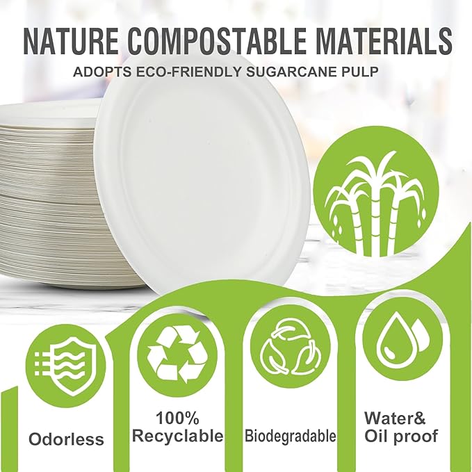 Small Paper Dessert Plates 6 Inch Disposable Biodegradable Compostable Appetizer Plates for Party, Dinner, Cake, Snacks (100 Pack, Heavy Duty Eco-Friendly Elegant White)