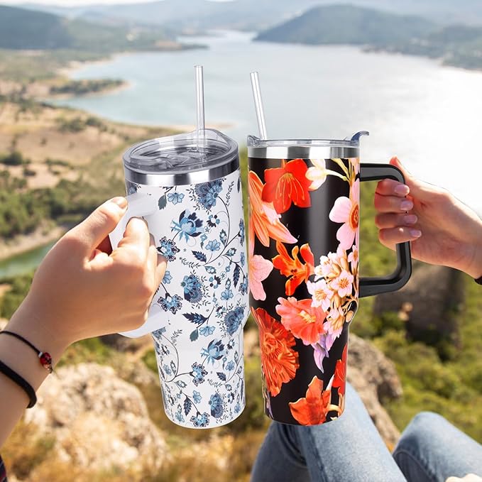 SYACOT 40 oz Tumbler with Handle and Straw Stainless Steel Insulated Tumbler - Image 5
