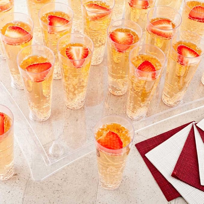 Restaurantware-14.5 Inch Plastic Serving Platters, 5 For 5 0Z Round Tall Cocktail Glasses Plastic Serving Trays - Cocktail Glasses Sold Separately, Clear Plastic Plastic Platters, Crack-Resistant