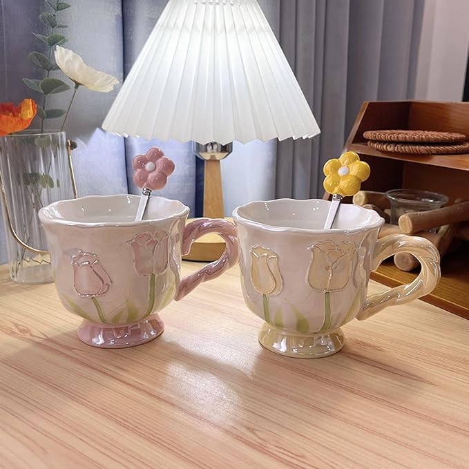 DTIUYIOP-Ceramic Coffee Mug 14oz/410ml Yellow Cute Flower - Image 5