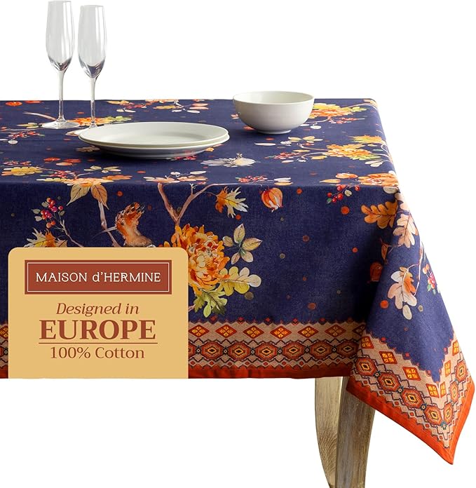 Maison d' Hermine Table Cloth Rectangle Table 100% Cotton 60 x 90 Inches Fall Tablecloth Reusable Everyday Use for Thanksgiving Christmas Decorations Dining Farmhouse Party (Kelim - Infinity)
