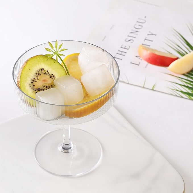 Montex 6 Pcs Ribbed Coupe Glasses, 10 oz Martini Glasses, Classic Vintage Cocktail Galssware, Pefect for Cocktail, Champagne and Gift