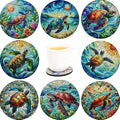 Wood Coasters Set of 8 - Handcrafted Drink Coaster Thick Heat-Resistant for Office, Bar, Farmhouse - Cute Turtle Drink Cup Coasters for Table Protection
