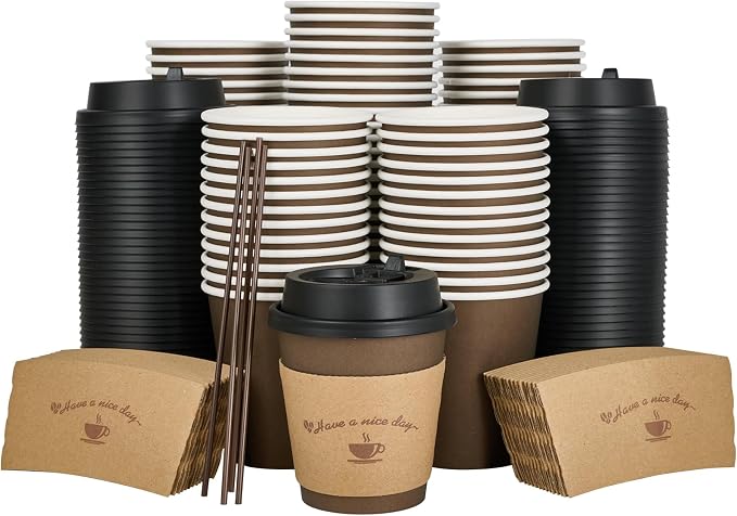 LITOPAK 100 Pack 10 oz Coffee Cups by LITOPAK