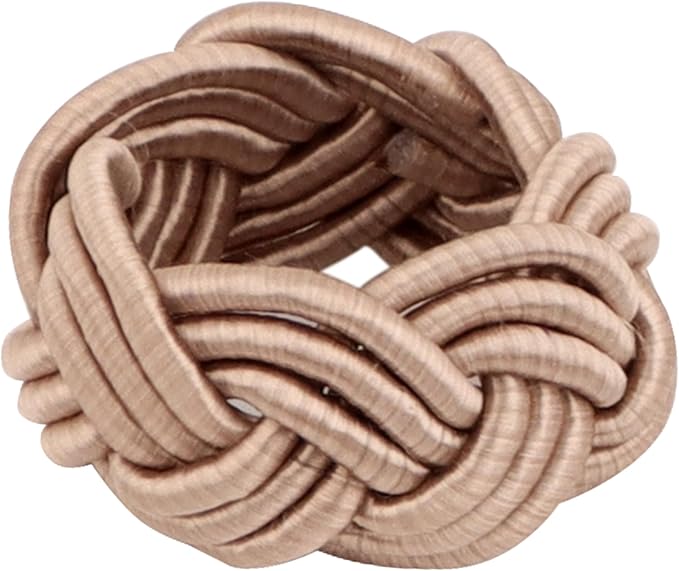 Boho Chic Napkin Rings Set of 12 – Beige Handwoven Rayon Napkin Holders - Image 3