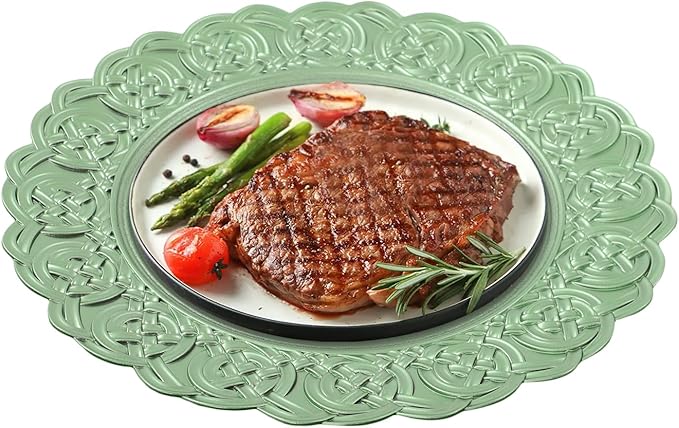 Charger Plates, 100pcs Green 13inch Plastic Dinner Plate, Round Plastic Dinner Plate with Delicate Texture for Parties Wedding (Green)