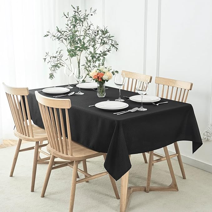 maxmill Jacquard Tablecloth Stain Resistant Waterproof Wrinkle Resistant Spillproof Washable Soft Weaved Texture Table Cloth for Dining Room, Indoor Outdoor Use, Rectangle 60 x 140 Inch, Black
