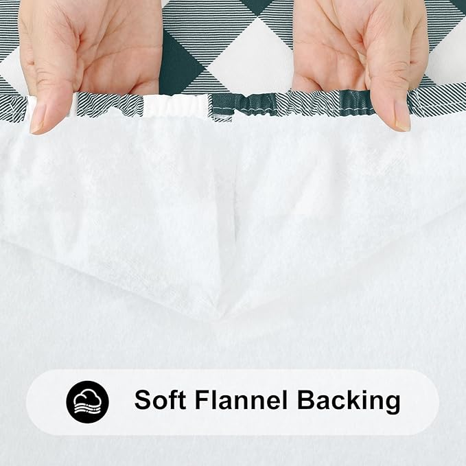 Smiry Rectangle Picnic Table Cloth, Elastic Waterproof Fitted Vinyl Tablecloths, Flannel Backed Buffalo Plaid Table Covers for Dining, Camping, Outdoor (Hunter Green and White, 30" x 96")