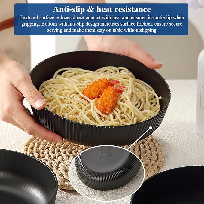 HOMQUEN Pasta Bowls Set of 6, 37oz Salad Bowls Black Soup Bowls, Large Pasta - Image 5
