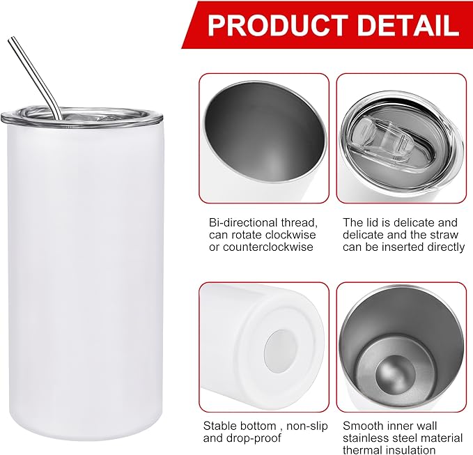 12 Pack 12 oz Sublimation Tumblers Blanks, 12oz Sublimation Tumbler Cups Blank Bulk, Straight Skinny Insulated Cup Stainless Steel Water Bottle with Lid and Straw for Craft DIY…