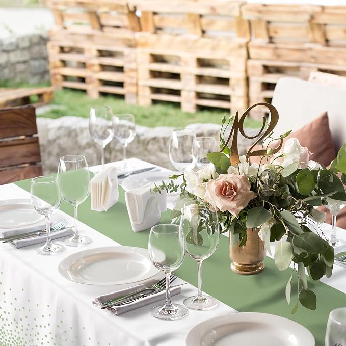 3Pcs White and Sage Green Tablecloth Decorations, Plastic White Table Cloth - Image 5