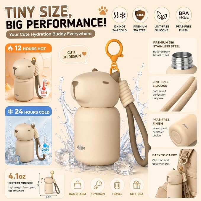 4.1oz Mini Insulated Water Bottle, Portable Coffee Cup, Small Travel Cup Vacuum - Image 4