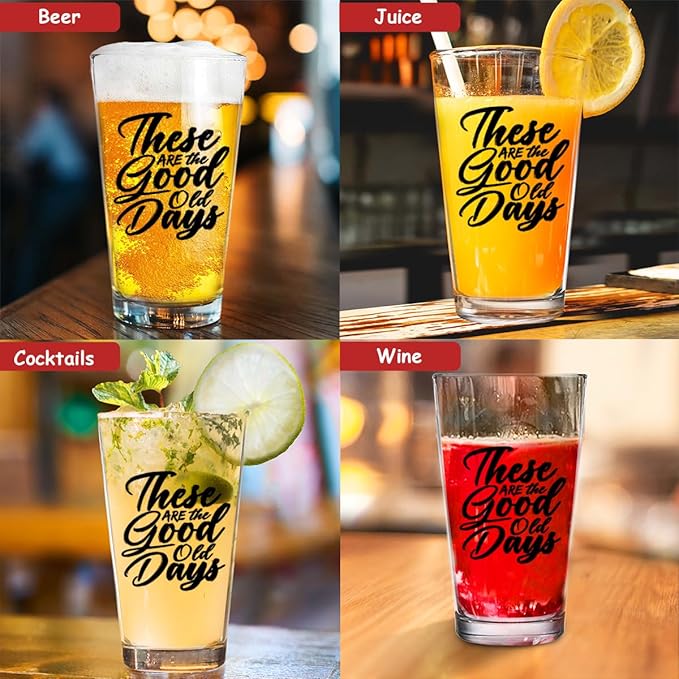 DU VINO These ARE The Good Old Days | Funny Beer Glass | Classic 16 oz Pint Glass | Gift for Dad, Mom, Co-Worker, Best Friends, Siblings, Neighbors