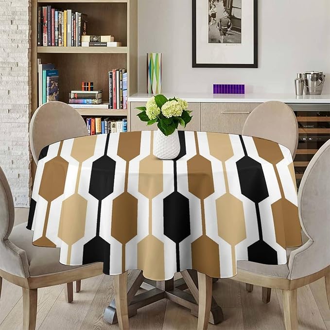 Abstract Boho Geometric Round Tablecloth, Mid Century Modern Geometric Art Retro Print Tablecloth for Home Party Dining Room Kitchen Decor 50Inch(127cm)