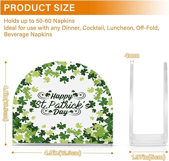 Napkin Holder Happy St Patrick's Day Green Crystal Clear Acrylic Napkin Holders Paper Napkin Holder Dining Table Dispenser for Kitchen Restaurant Home Decor Bar Accessories