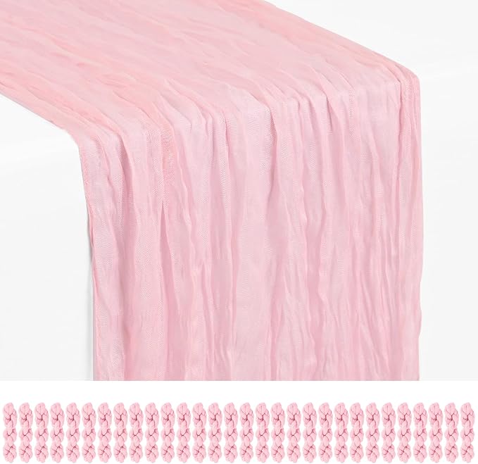 Showgeous 30 Pack Light Pink Cheesecloth Table Runner, 17 x 108 Inches | Boho by Showgeous