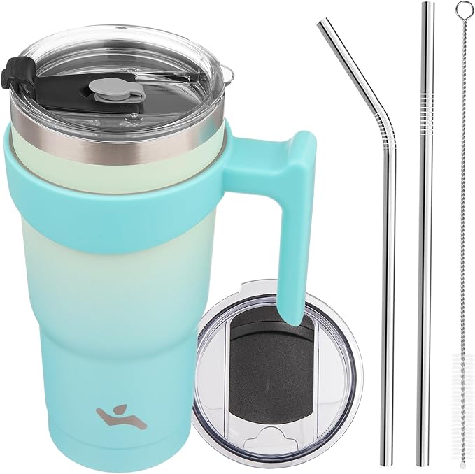 Konokyo 20 oz Tumbler with Handle and Straw, Insulated Travel Mug | Mint; by Konokyo