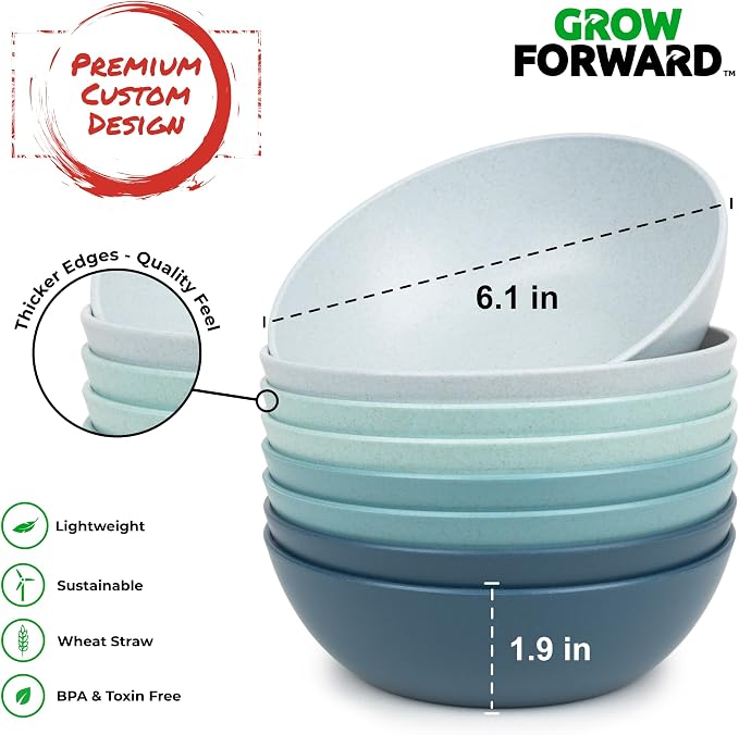 Grow Forward Premium Wheat Straw Bowls Set of 8 - Image 3