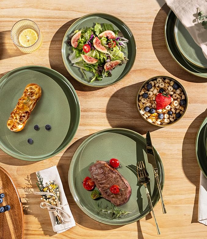 Ceramic Dinnerware Set for 4, 12-Piece Plates and Bowls Set | Lightweight - Image 3