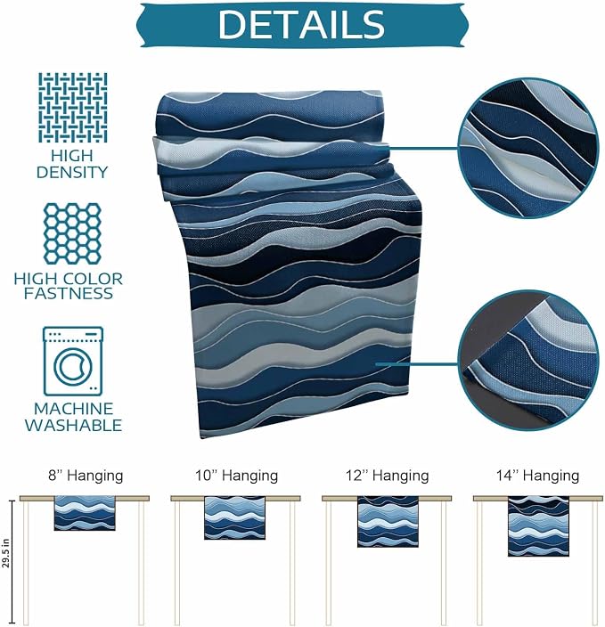 Abstract Blue Moire Table Runners 90 Inches Long, Cotton Linen Fabric Table - Image 7