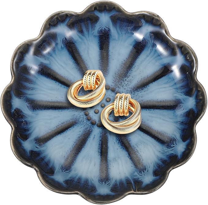 uxcell 1Pcs Ceramics Jewelry Plate, Sunflower Shape Key Holder Bowl for Entryway Table Decor Small Ring Tray Dish Gift for Women Girlfriend, Gradient Blue