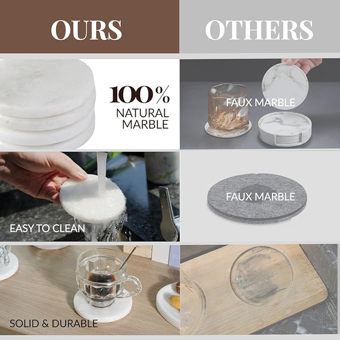 Koville Marble Coaster Set of 4, Round White Coasters, 4" Cup Coasters for Drinks, Heat Resistant Coaster for Coffee Table Home Office Bar Decor(Namib Fantasy)