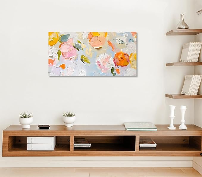 ADJUVANT Wall Art Impressionist Floral 48"L x 24"W, Colorful Flowers Canvas Painting Vibrant Blooms Artwork Soft Hues Prints Botanical Pictures Wall Decor for Living Room Bedroom Dining Room Home Office
