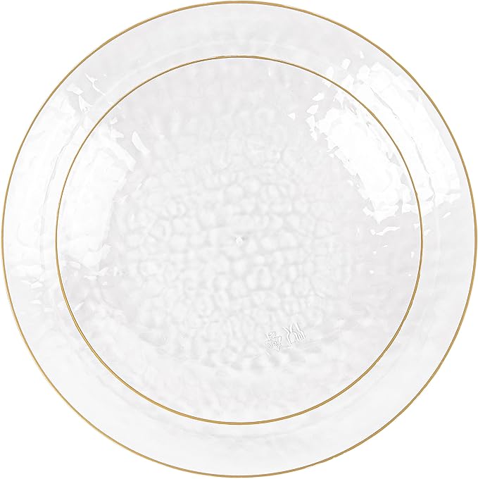 PLASTICPRO 128 Piece Combo Plates Set includes 64 7'' inch Plate & 64 9'' inch Plates Clear Plastic Organic hammered Design Party With Gold Rim,heavyweight Elegant, Dishes,