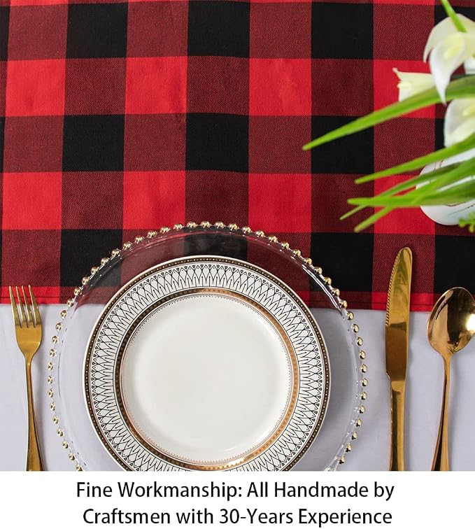 ShinyBeauty Buffalo Plaid Table Runner 13''x72'' Red and Black Check Christmas - Image 3