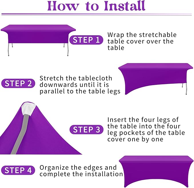 HAISIWLKJ 3 Pack Table Cloth 6ft Purple Tablecloths for Rectangle Folding Table Spandex Fitted Stretch Table Cover Wrinkle Resistant Washable Table Protector for Party, Wedding, Banquet, Festival.