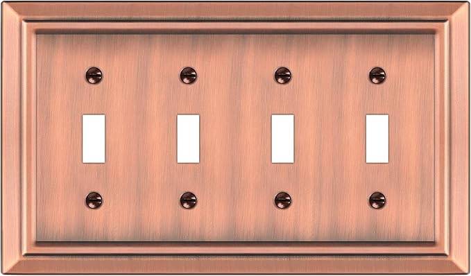 Metal Wall Plate for Electrical Outlets, Decorative Antique Copper Switch Plates Outlet Cover, Light Switch Cover Plate, 4-Gang Wall Plates (Quad Toggle, 1 Pack)