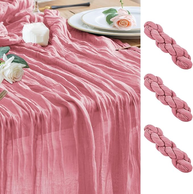 Cheesecloth Table Runner Dusty Rose 10FT Boho Gauze, 3 Pack | 120 Inch Cheese by Wokceer