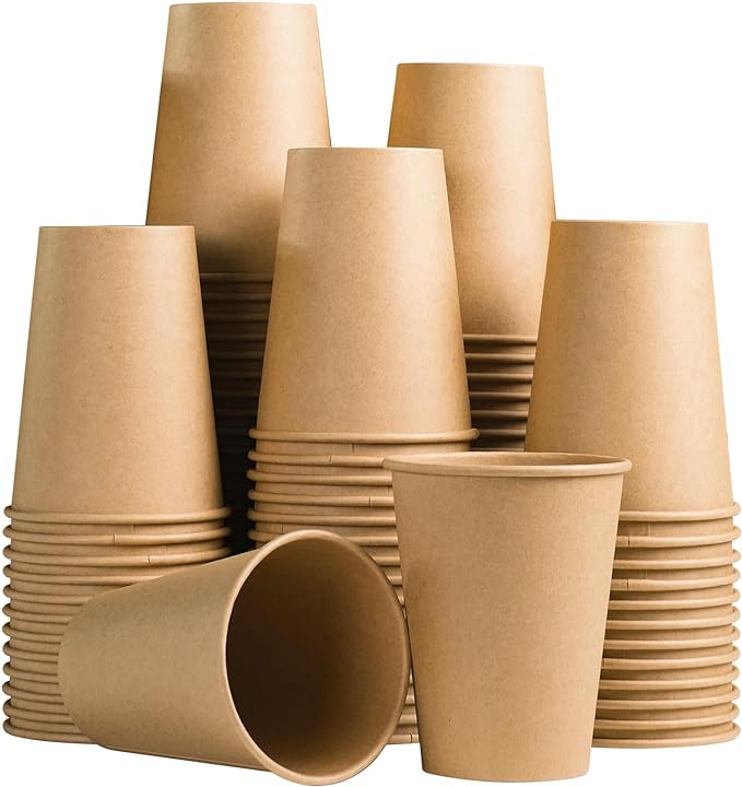 Lamosi 100 Count 12 oz Paper Cups, Disposable Kraft Paper Coffee Cups 12 Ounce for Hot/Cold Beverages, Water, Party, Picnic, Travel, Events