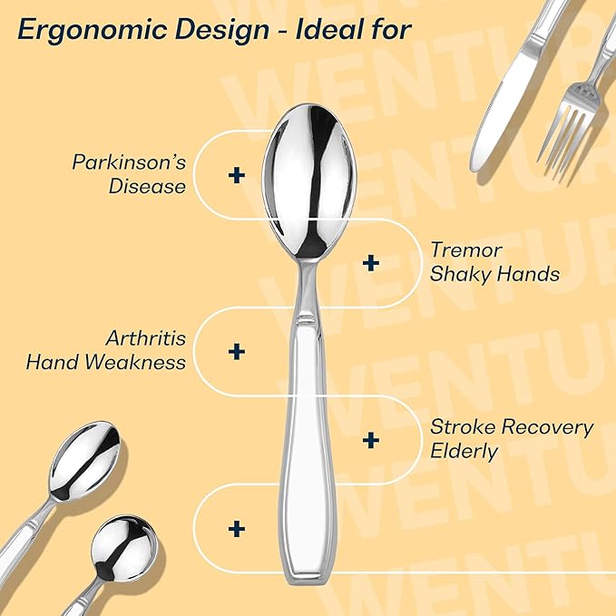 Weighted Utensils for Hand Tremors and Parkinsons, Arthritis, Weak Hand Grip - Weighted Silverware for Hand Tremors - Adaptive Utensils for Elderly - Parkinsons Aids for Living Parkinsons Gadgets Gift