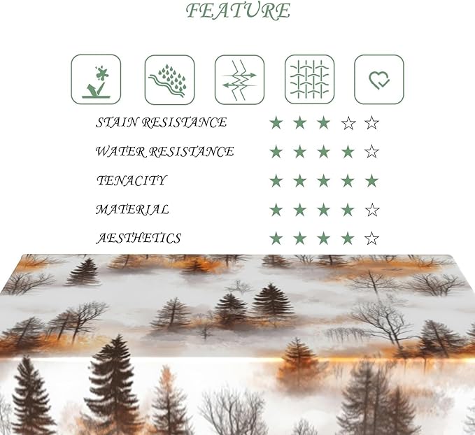 60x120 Inch Nature Rectangle Tablecloth Watercolor Autumn Forest Misty Pine Tree Sunrise Table Cloth Waterproof Reusable Table Cover for Dining Home Kitchen Thanksgiving Picnic BBQ