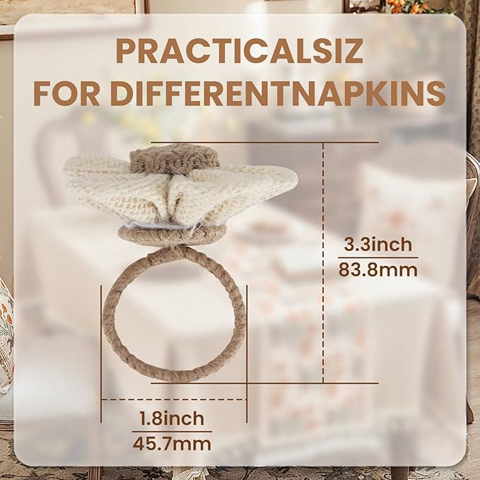 Valentine's Day Napkin Rings Set of 6 Handmade Rustic Napkin Rings Reusable Boho Napkin Ring for Elegant Dining Table Decoration Perfect for Christmas, Thanksgiving, Wedding, Holiday, Everyday Use