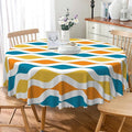 Laeacco 70 Inch Geometric Round Tablecloth Blue and Orange Waved Stripes Modern Abstract Art Print Table Cloth Washable Waterproof Wrinkle Free Table Cover for Kitchen Dining Picnic Party Decoration