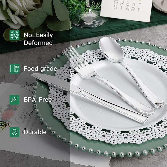 500PCS Silver Plastic Silverware, Disposable Utensils & Cutlery | 200 Forks - Image 3