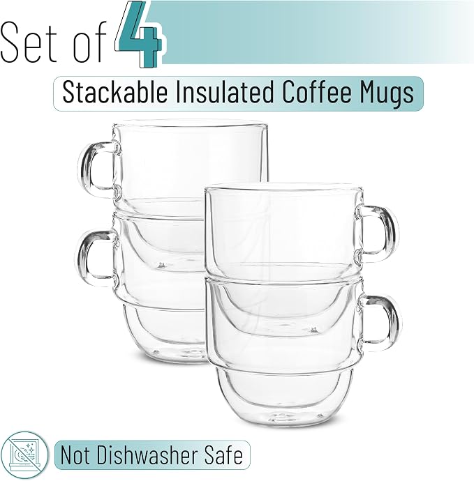 BTaT- Double Walled Stackable Glass Coffee Mugs, 8 oz, Glass Coffee Cups - Image 2