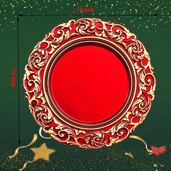 Red Charger Plates with Gold Embossed Rim, Plate Chargers - Image 6