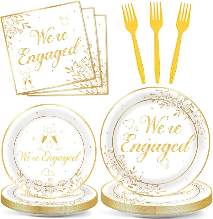 96Pcs Happy Engagement Party Supplies Engagement Paper Plates Napkins We're by Justforjoyful