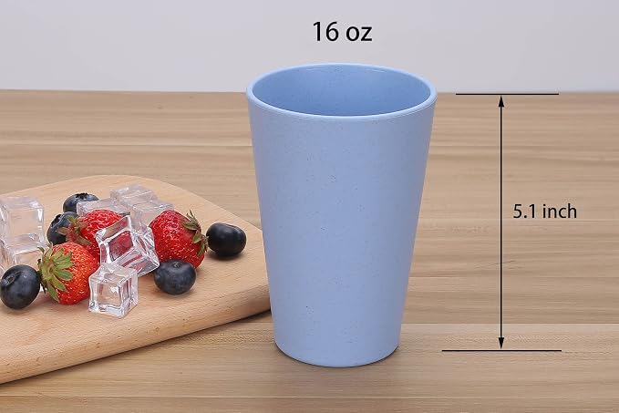 Wheat Straw Unbreakable Cup | 16 oz Reusable Water Drinking Glasses Sets of 5 | - Image 2