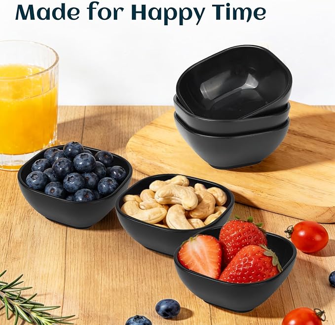 Wheat Straw Small Bowls 5 OZ, Unbreakable Soy Sauce Dish, Microwave Safe Dipping Bowls Set of 6, Small Ramekins, Dipping Sauce Cups, Small Dip Bowls for Party, Outdoor, Kitchen - Black