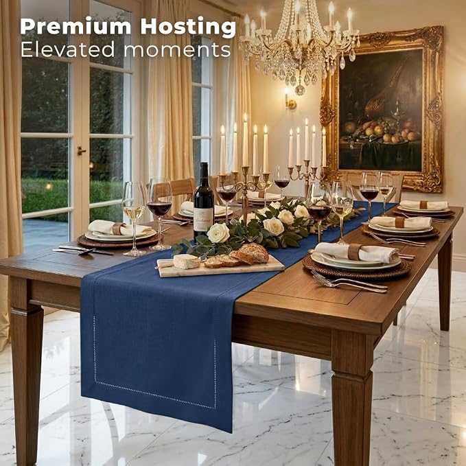 Signature Linen™ by D'Moksha Navy Blue Table Runner 90 Inches Long, 100% Pure - Image 3