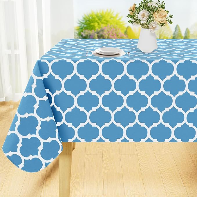 Smiry Rectangle Table Cloth, Waterproof Vinyl Tablecloth with Flannel Backing for Rectangle Tables, Wipeable Spillproof Plastic Tablecloths for Dining, Camping and Indoor (60"x120", Light Blue)