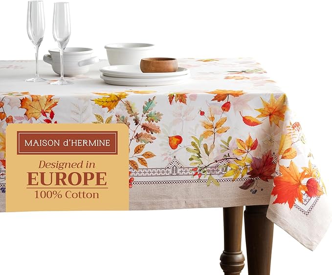 Maison d' Hermine Table Cloth Square Table 100% Cotton 60 x 60 Inches Fall Tablecloth Reusable Everyday Use for Thanksgiving Christmas Decorations Dining Farmhouse Party (Amarante)